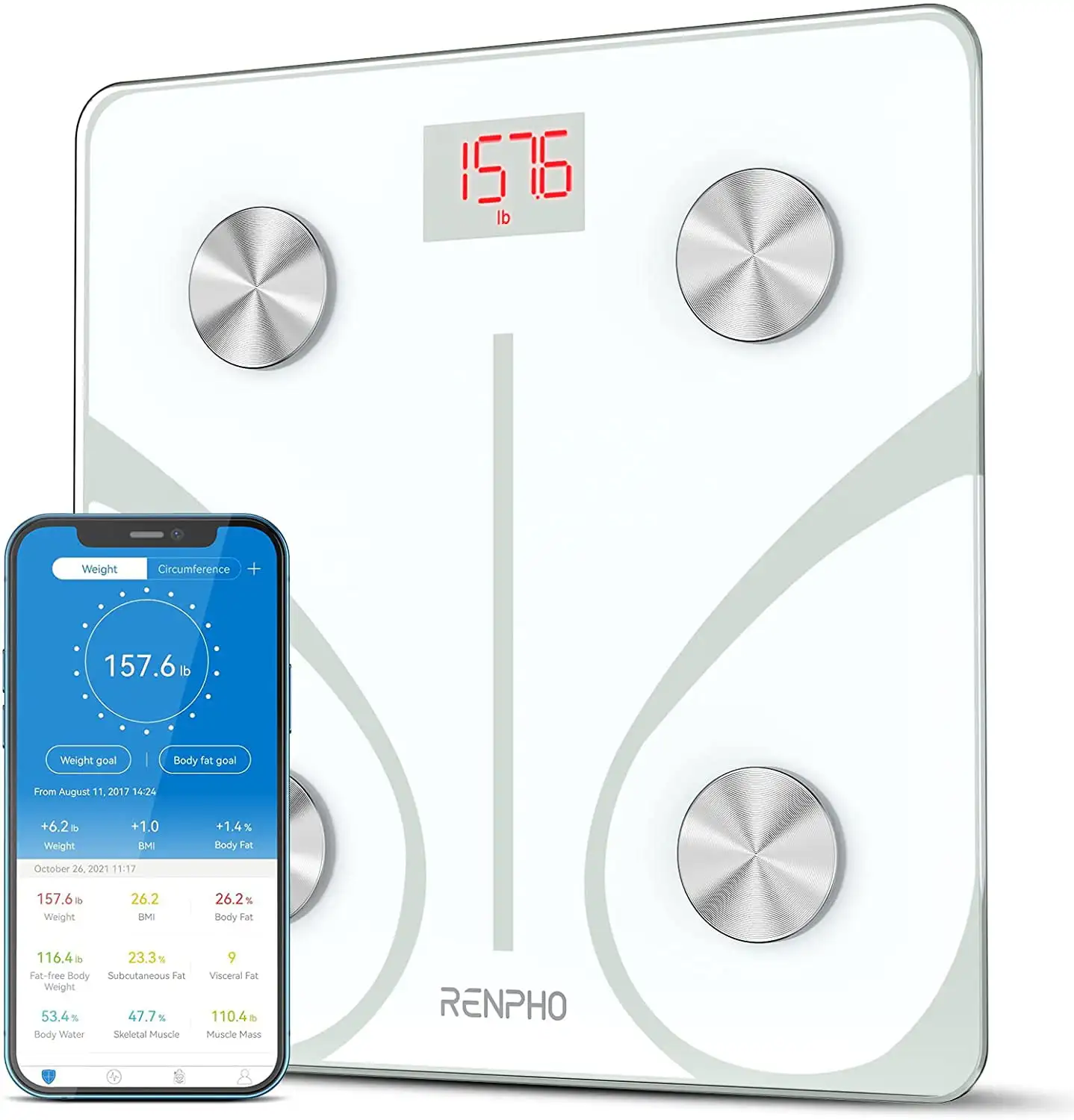 

Digital Body Weight Scale Bluetooth Smart Scales for Weight 400 lbs White