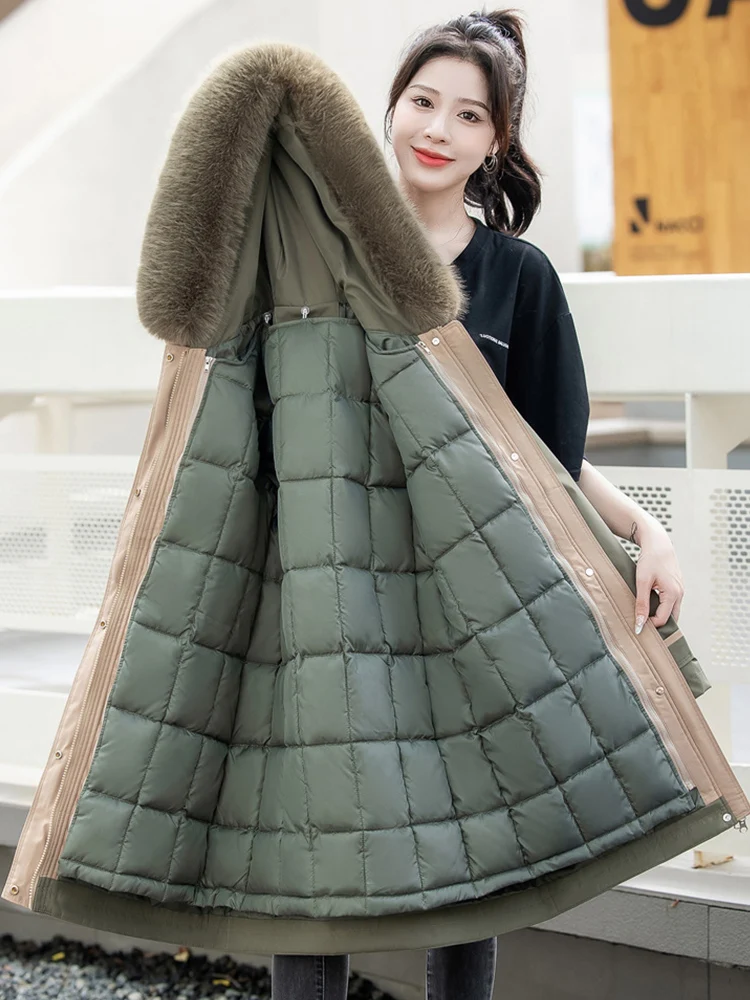 

Fitaylor Осень зима женская свободная толстая теплая длинная хлопковая парка с капюшоном, уличная одежда, женский воротник из искусственного меха, стеганое пальто, верхняя одежда