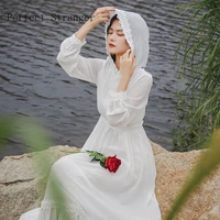 2022 spring summer new arrival hot sale bohemian style hooded seaside beach chiffon lace long dress white