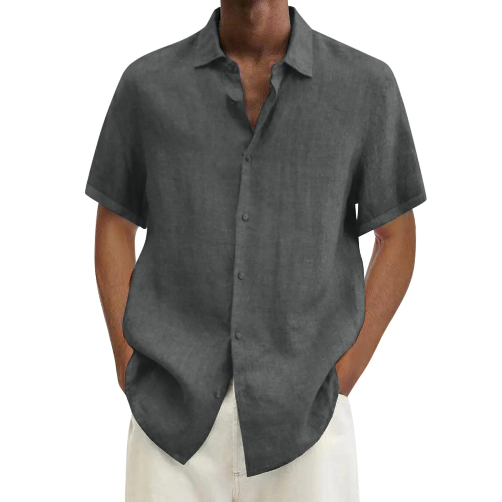 

Рубашка Мужская льняная с отложным воротником, свободная блузка с короткими рукавами, пикантная рубашка в ретро стиле, на пуговицах, лето-осень