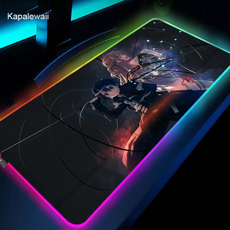 

RGB Sword Art Onlineort Mouse Pad Anime Gaming Mousepad LED Mause Pad Gamer Accessories Mouse Carpet PC Desk Mat With Backlit