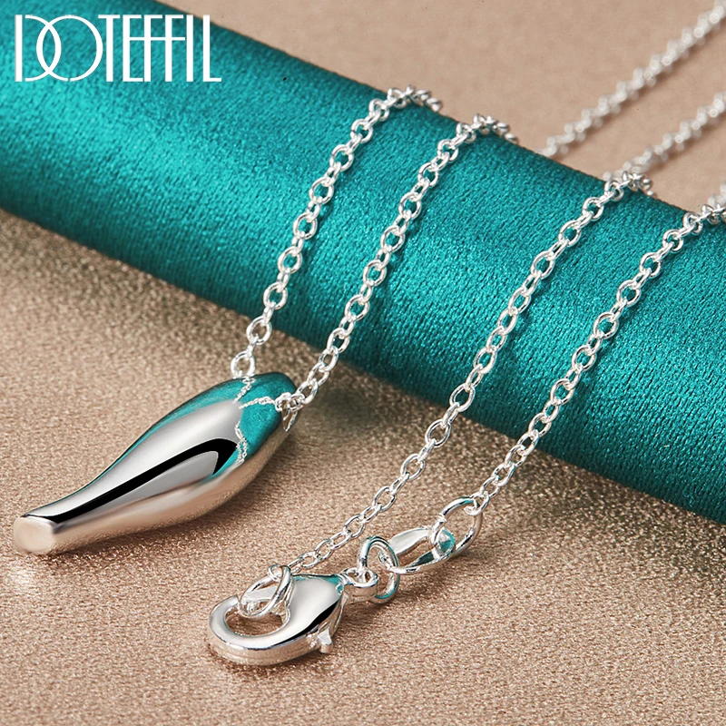 

DOTEFFIL 925 Sterling Silver Smooth Long Solid Pendant Necklace 18 Inch Chain For Women Wedding Engagement Party Fashion Jewelry