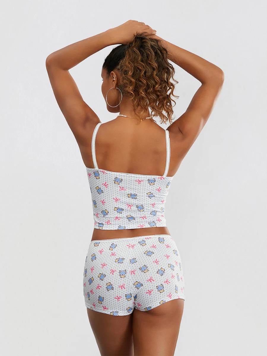 Женская летняя одежда для отдыха пижамный комплект милый укороченный топ без