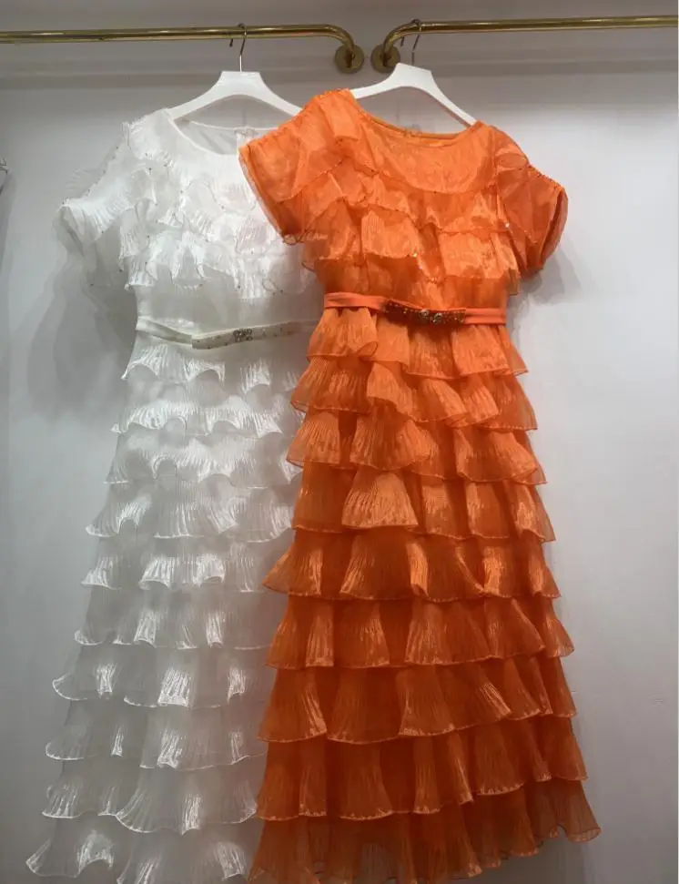 

Midi Long Layered Ruffles Cake Dress Women Evening Party Sequins Dresses Fashion Outfits Female 2023 Summer New