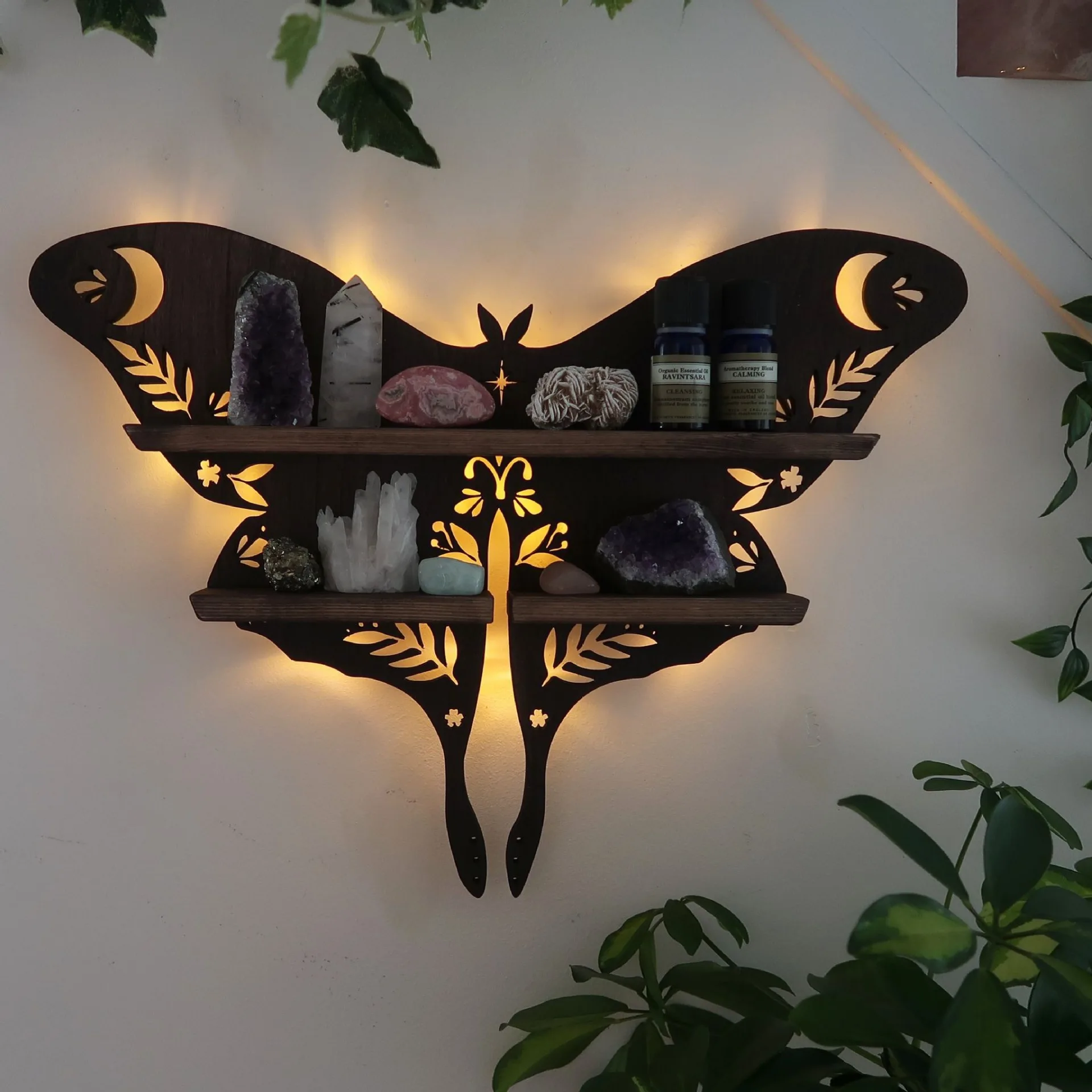 2022 new Butterfly Wooden Luna Moth Lamp Crystal Shelf Wooden Luna Moth Lamp Crystal Shelf Living Room Shelf Dropshipping