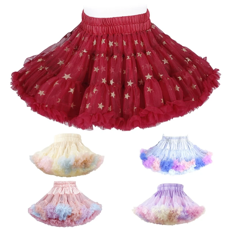 

Kids Baby Girls AB Reversible Skirt Rainbow Colorful Mesh Tulle Layered Petticoat Princess Ballet Underskirt