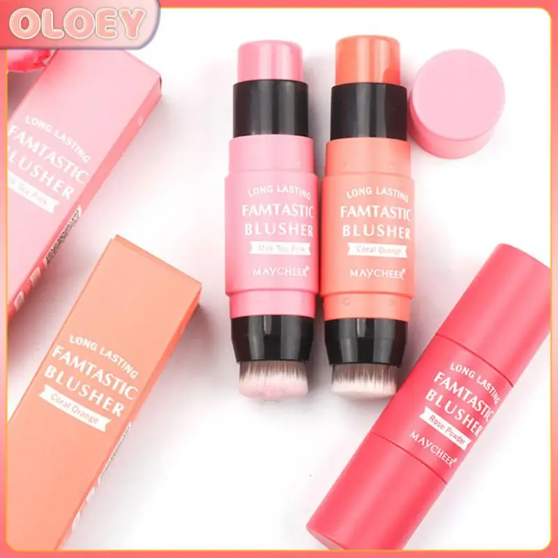 

3 Colors Double-end Cream Blush Stick No Powder Feeling Daily Mixed Coral Orange Rose Powder Natural Red With Brush Rouge