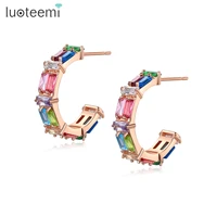 luoteemi cute multiple colors big hoop earrings for women gold color rainbow cz stones circle earring cubic zircon jewelry