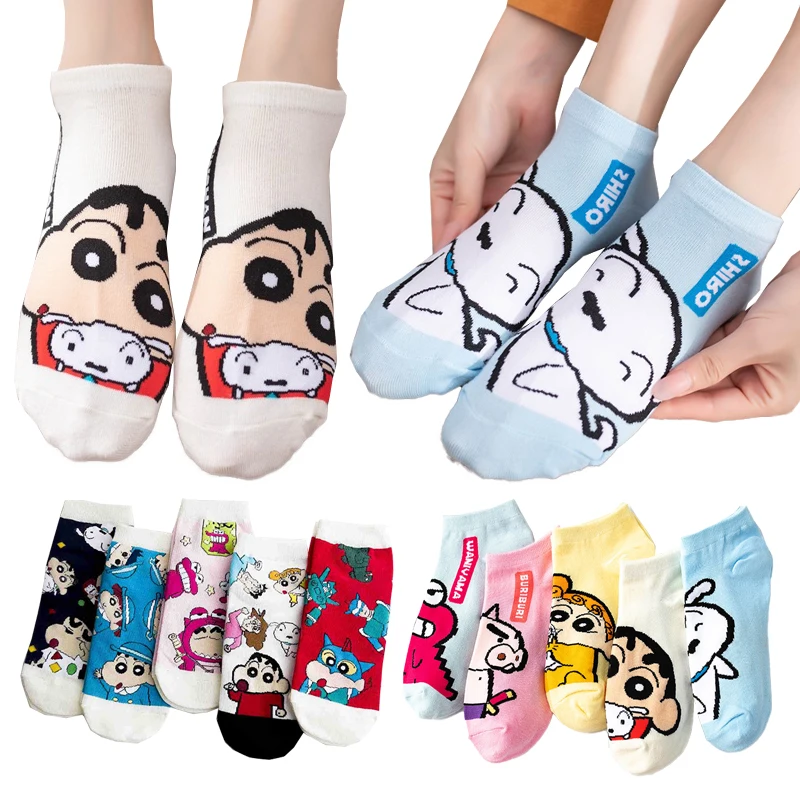 

Носки Shin-chan в стиле аниме, милые хлопковые женские носки-лодочки, милые носки с японским мультяшным рисунком, тонкие дышащие короткие носки, подарок