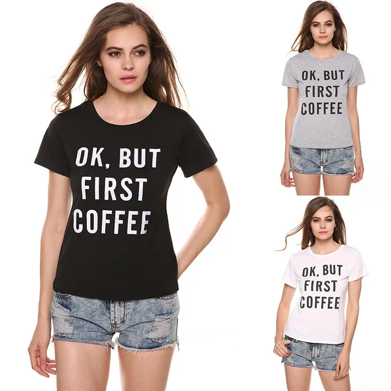 

Lady Women Fashion Short Sleeve O-Neck Letter Print Casual Slim T-Shirt