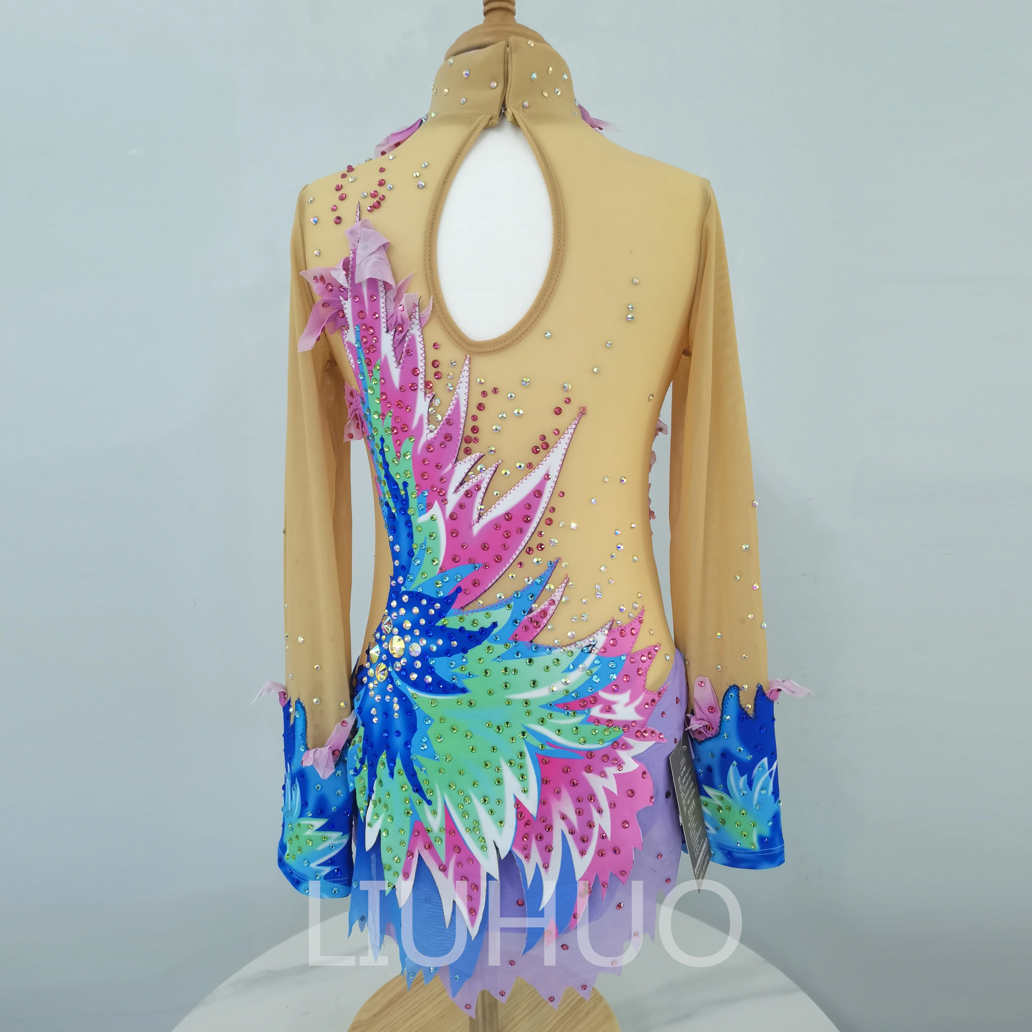 Трико LIUHUO для художественной гимнастики яркое сине-розовое детей