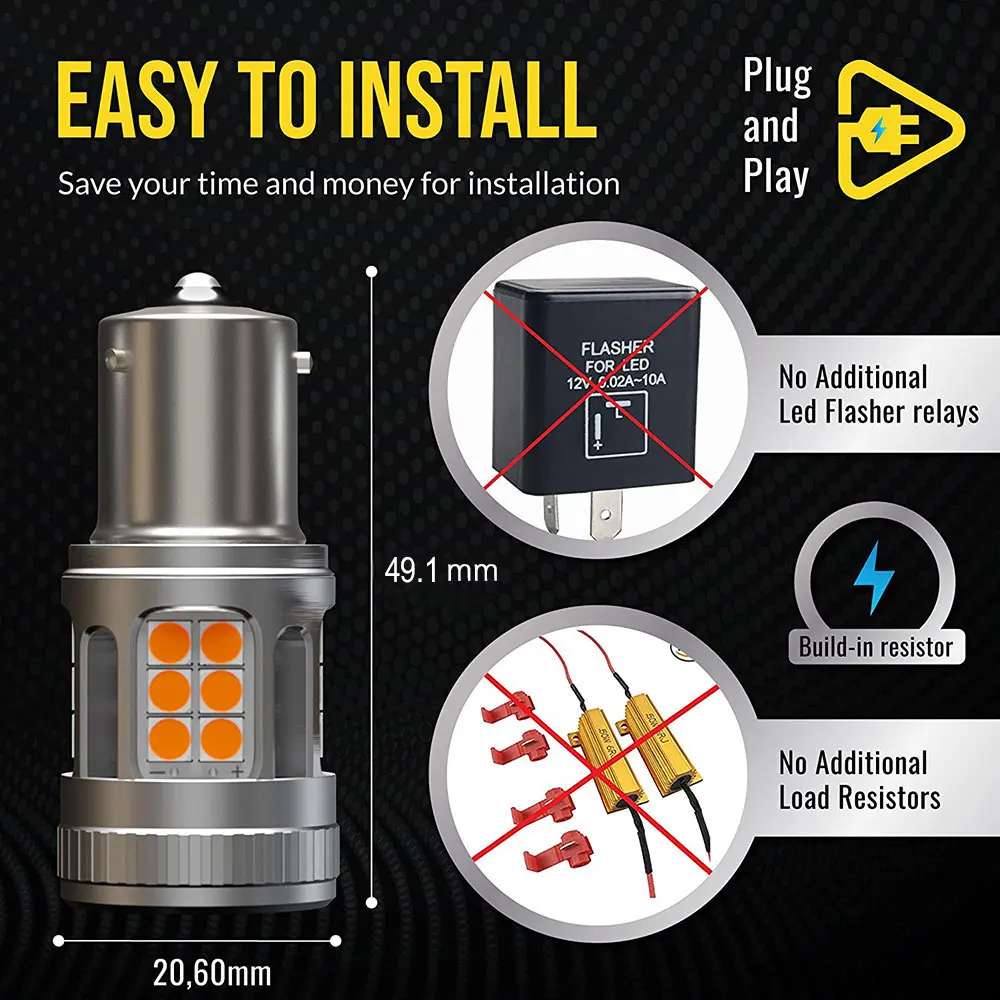Лампа головного света BAu15S PY21W без ошибок Canbus Hyper Flash T20 7440 7440A WY21W Φ сигнал поворота с