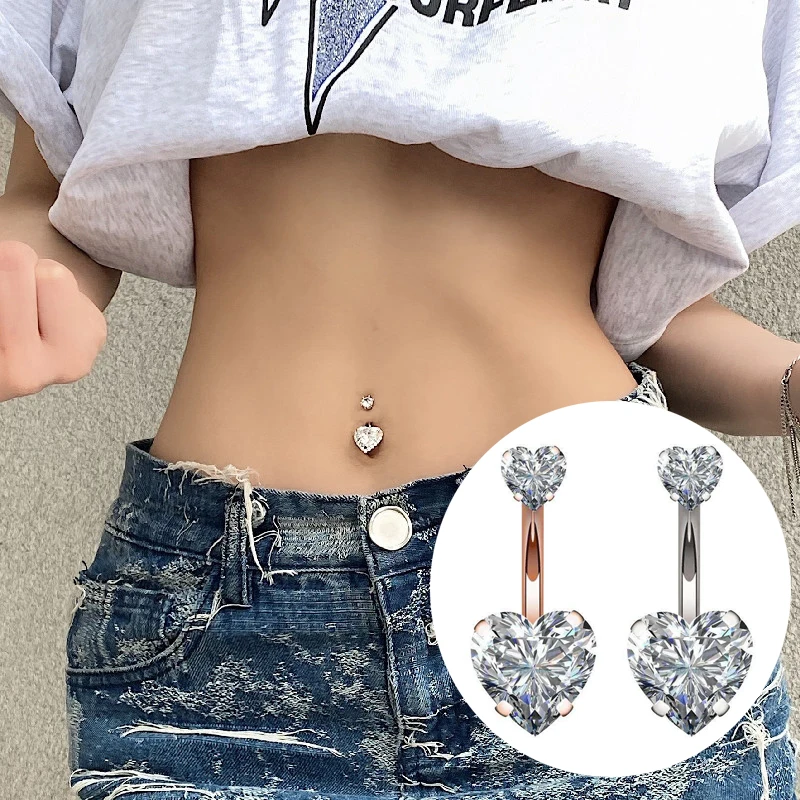 

Trendy Heart Zircon Piercing Belly Button Rings Navel Ring Medical Stainless Steel Bar Navel Ring Fashion Body Piercing Jewelry