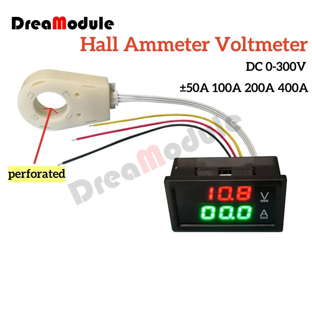 

Hall Ammeter Voltmeter DC0-300V ±50A 100A 200A 400A Battery Monitor LED Digital Current Voltage Meter Discharge isolated 12v 24v