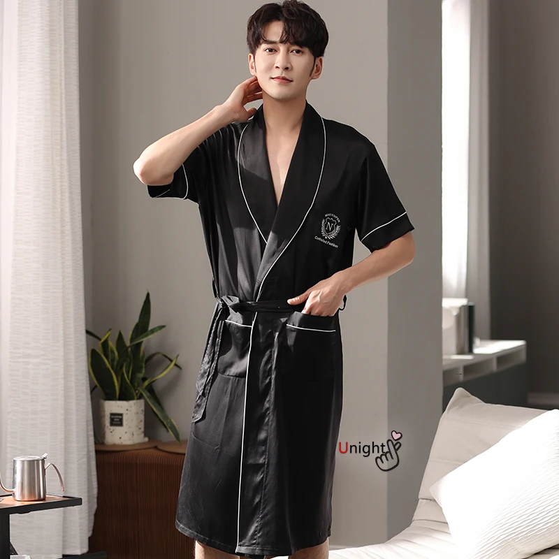 Халат-кимоно мужской летний большого размера шелковая атласная Домашняя одежда