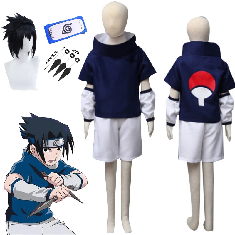 ملابس تنكرية لشخصية الرسوم المتحركة Uchiha Sasuke ملابس مستعار على شكل عقال كوناي الدعائم هوكاجي Konohagakure للأطفال البالغين