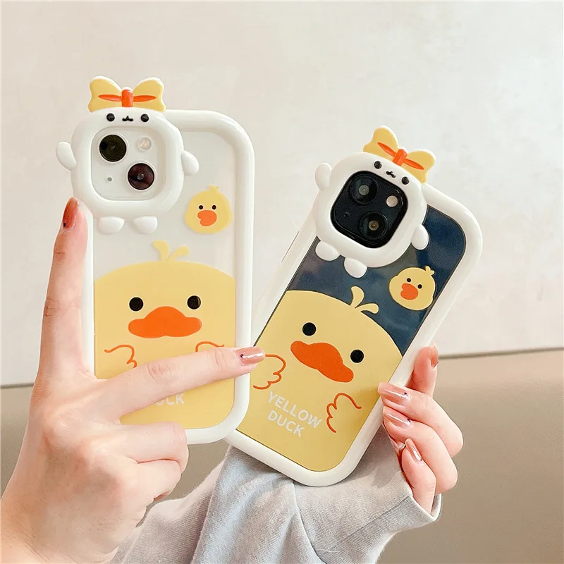 

Cute Yellow Duck Phone Case for iPhone 14promax 13Pro 12 11 XR Transparent Anti Fall Case with Bracelet for Apple iPhone 14 13