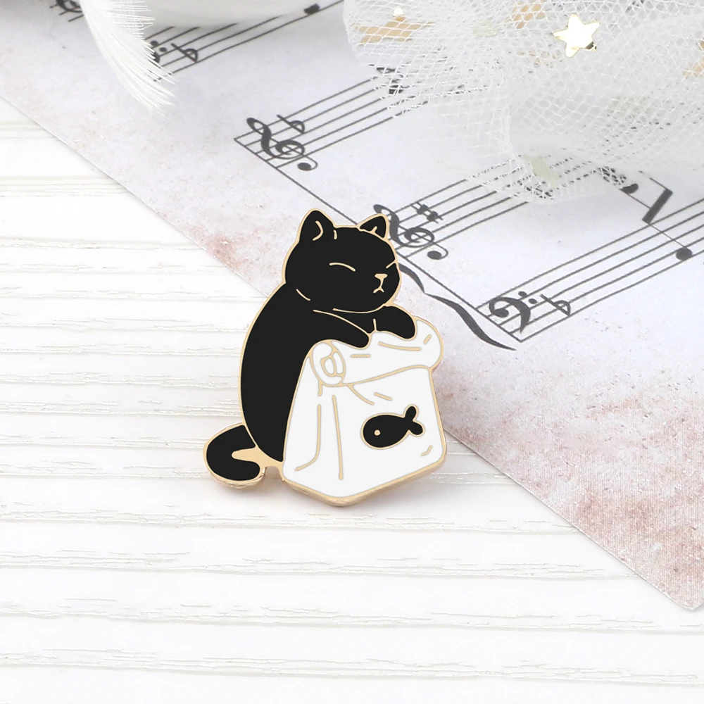 6 стилей стильные черные кошачьи эмалированные булавки металлические броши в