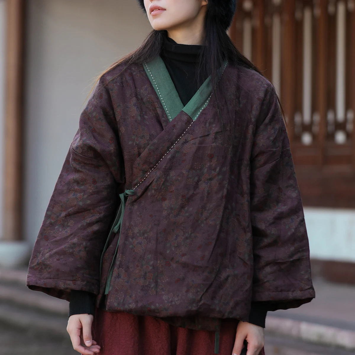 LZJN Короткая хлопковая куртка в китайском стиле льняная с дзен-принтом Hanfu дизайн