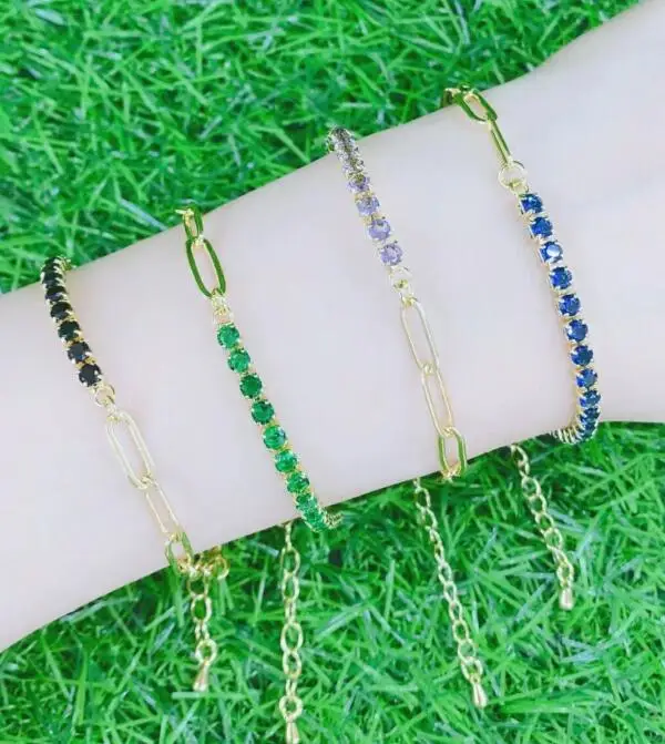 

1 шт. Черный Зеленый Белый Синий Камень Золото Медь cz Циркон кубинский Цирконий кубинский браслет-цепочка браслеты df3s