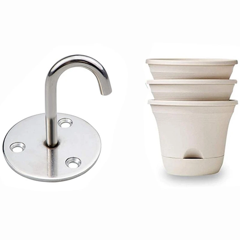 

5 Pcs Wall-Mounted Ceiling Hook Round Base Ceiling Hook & 4 Pcs 7.5 Inch Automatic Watering Flower Pot With Tray(Milky)