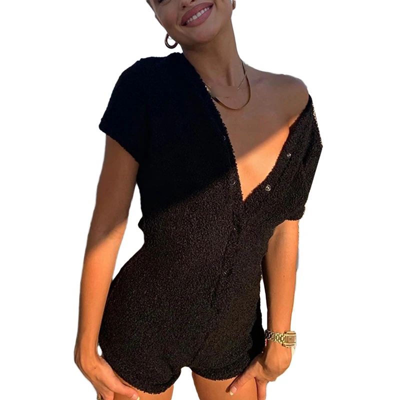 

Женский комбинезон kayojuta на плюшевой пуговице с V-образным вырезом, облегающие теплые брюки-карандаш, Пижамный комбинезон, трико, спортивный ...