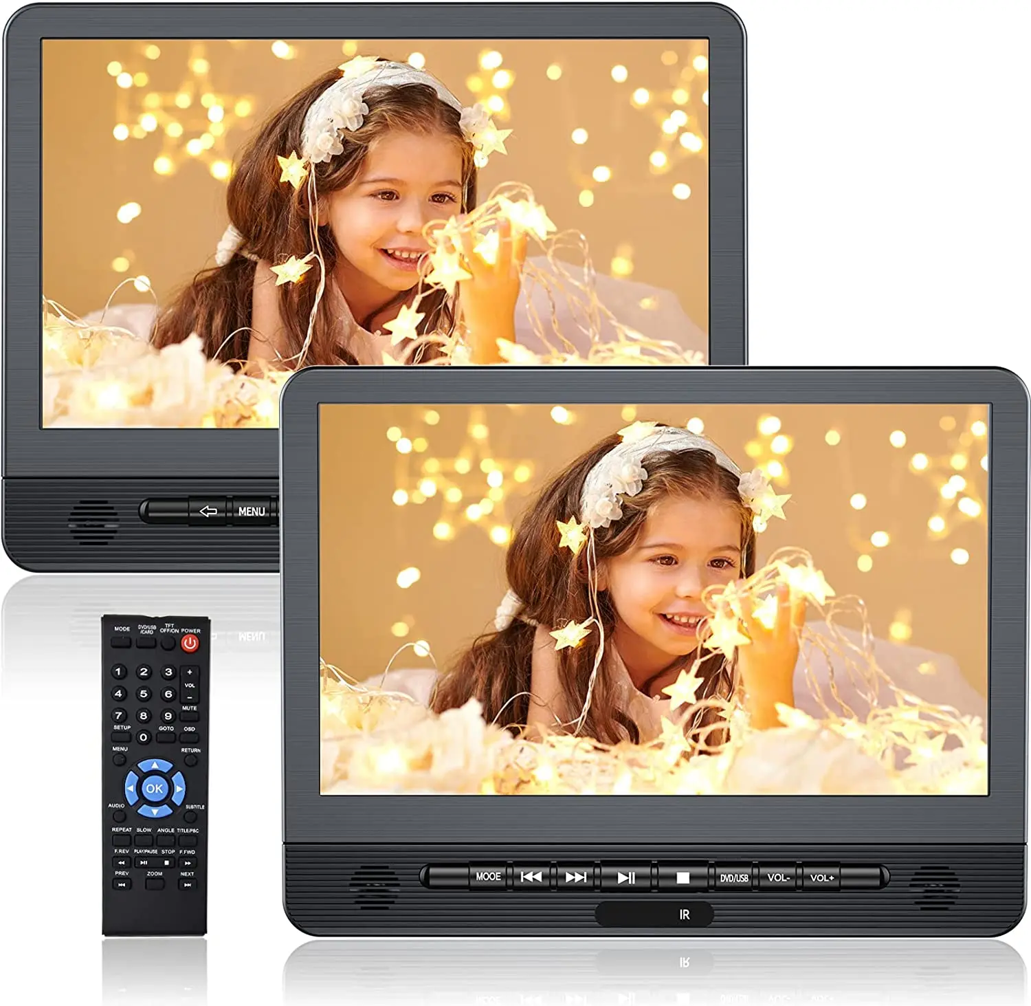 

12inch Portable DVD Player for Car, DESOBRY Car DVD Player Dual Screen with 5 Hour Rechargeable Battery, HD Transmission