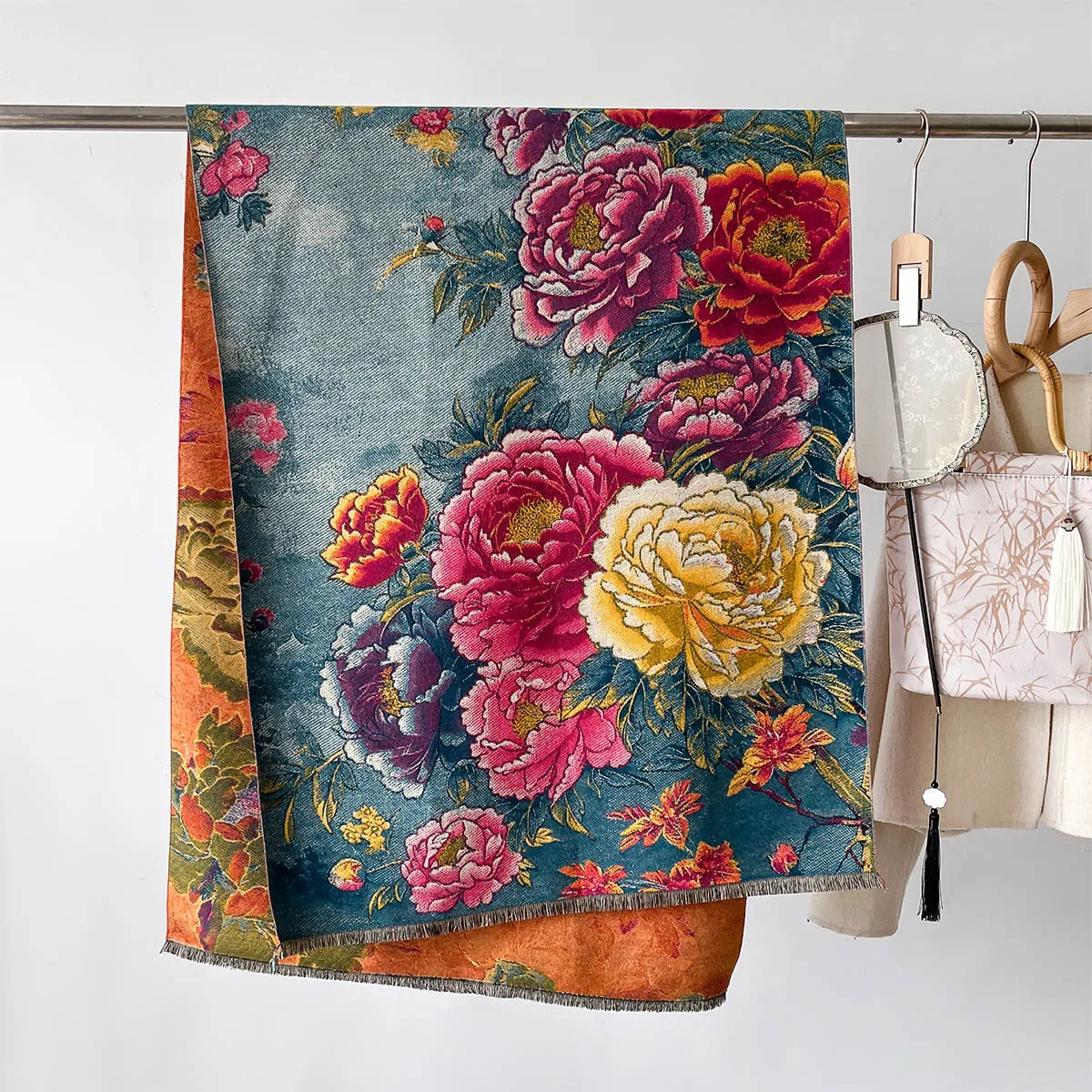 Классический кашемировый шарф женский теплый большой платок из пашмины стильное