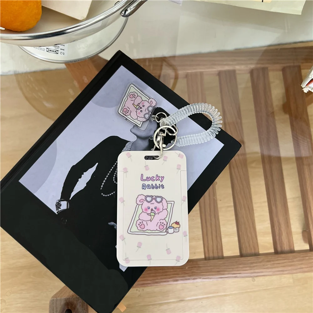 Cartoon Tulip Lucky Bear Ins Photocard Holder Keychain Kpop Students Card Protectors Pink ID Bank Cards Cover School Stationery