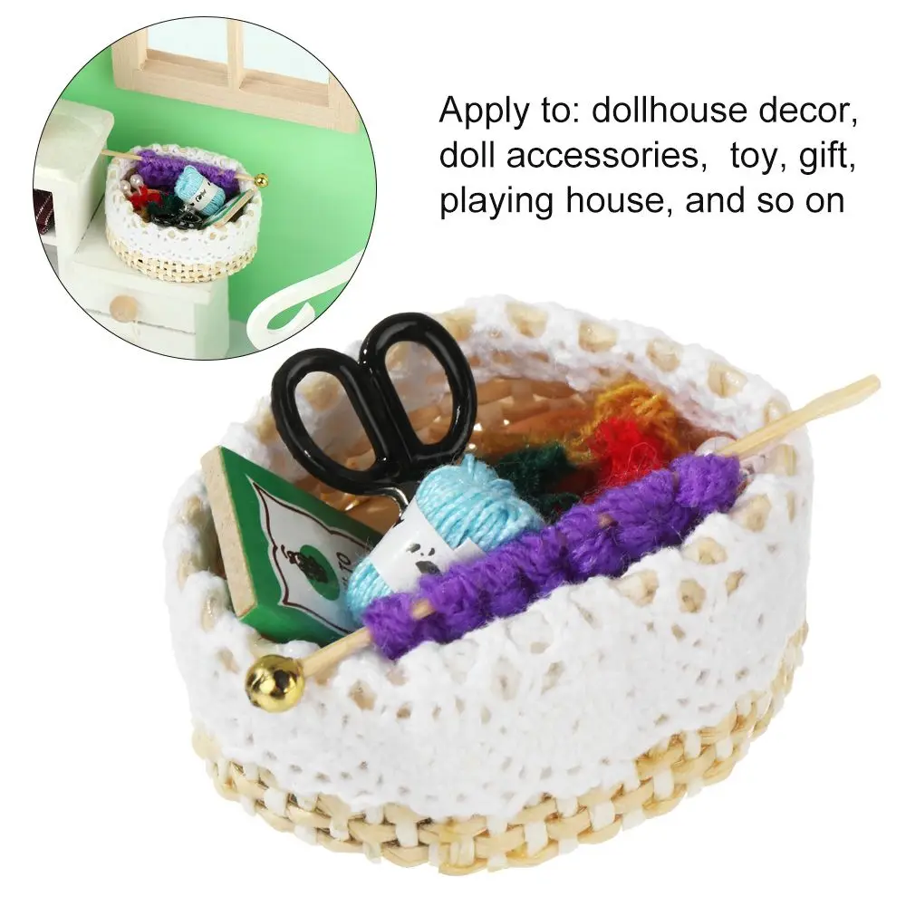 

Инструменты, искусственные ножницы, аксессуары для кукол, декоративная шерстяная вязаная корзина для кукольного домика