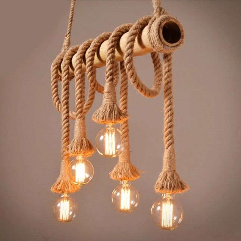 Ретро подвесной светильник из пеньковой веревки, винтажная Светодиодная лампа E27, промышленный подвесной светильник, декоративная Подвесная лампа, комнатный светодиодный светильник AC 95-240 В