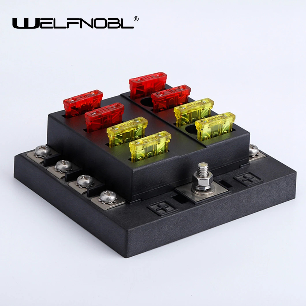 

8-Way Fuse Box 1 in 8 out Medium size Blade Fuse Holder with Transformer Dustproof Cover