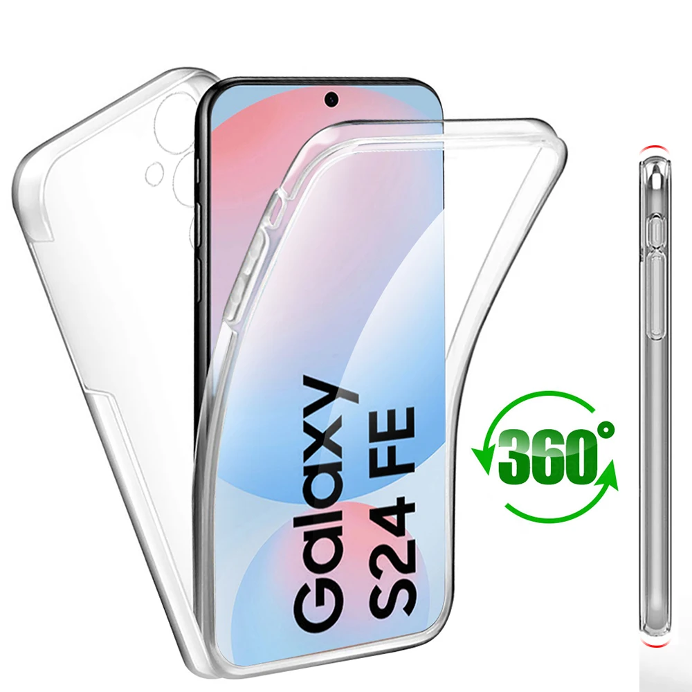 360 ° Двойной чехол для всего тела Samsung Galaxy S24 FE прозрачный мягкий силиконовый из