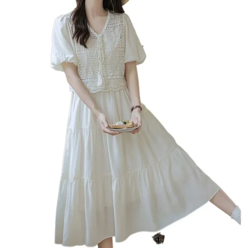 Женское белое платье-костюм во французском стиле лето 2024 новый художественный