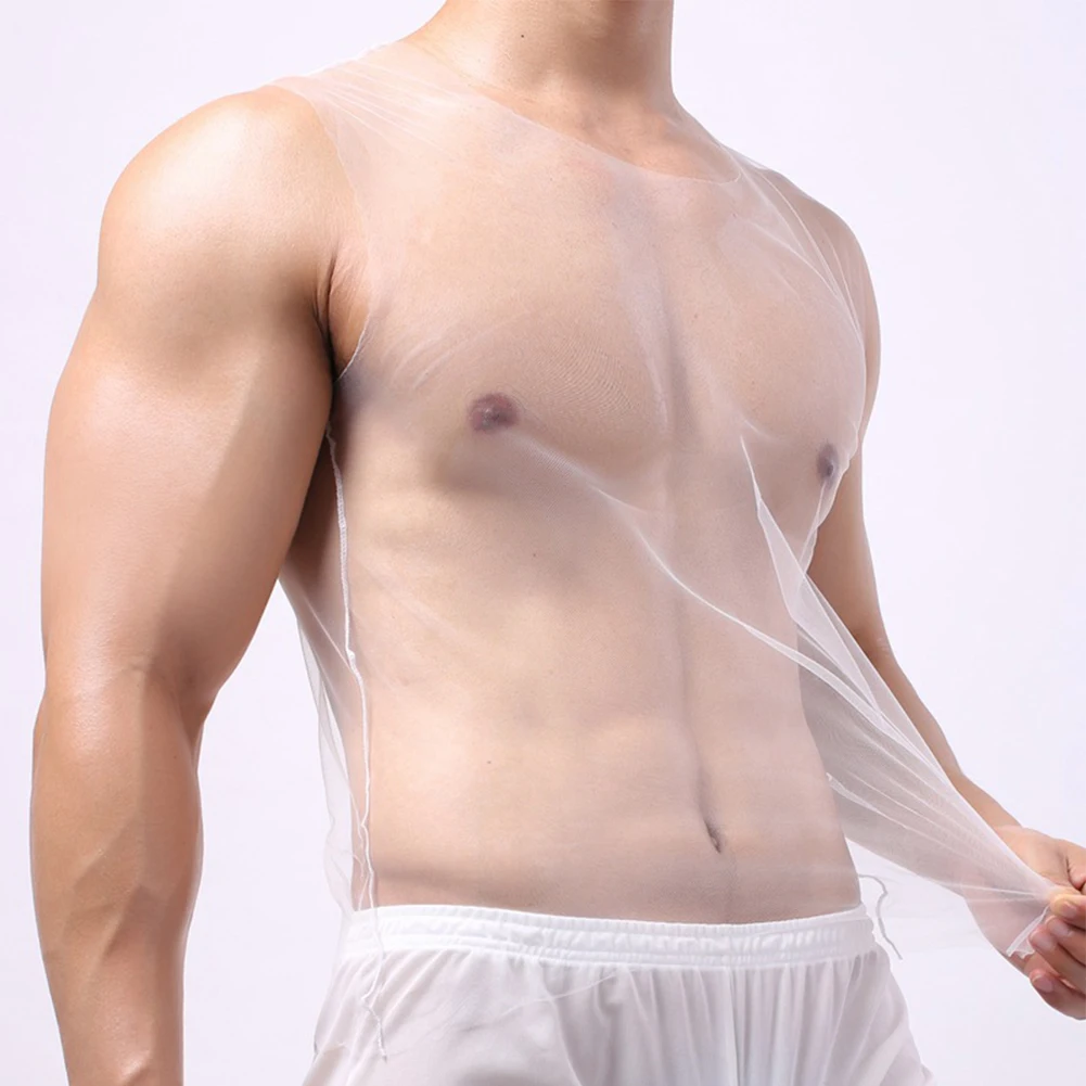 

Men Ultra Thin Mesh Tank Tops Fitness Gym Muscle Vest See Through Sleeveless T-Shirt Male Sexy Undershirts Party Club Wear