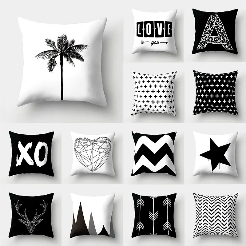 Black White Geometric Cushion Cover Pillowcase Sofa Cushion Decor Pillowcase Polyester Home Decor Pillowcase