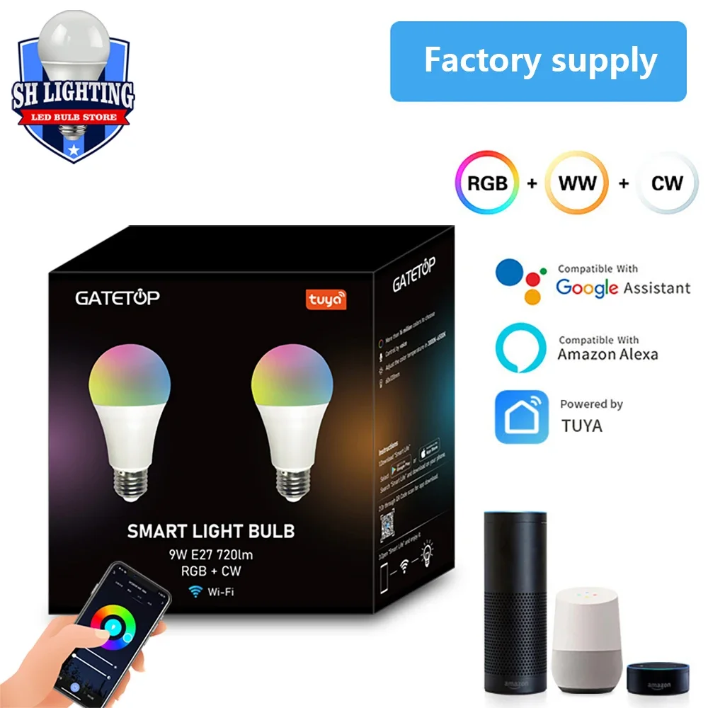 Умная лампочка с голосовым управлением 9 Вт RGB регулируемой яркостью E27 Wi-Fi Led Magic