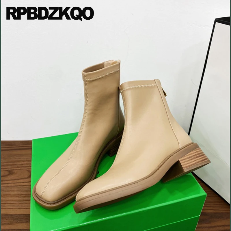 

Женские ботильоны стрейч на молнии, винтажные полусапожки на толстой подошве с квадратным носком, осень 2022