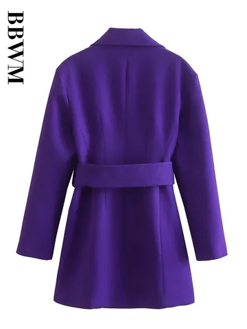 2022 Women Purple Blazer Style Dress With Belt Turn-down Collar Vintage Long Sleeve Elegant Office Lady Mini Dresses Vestido