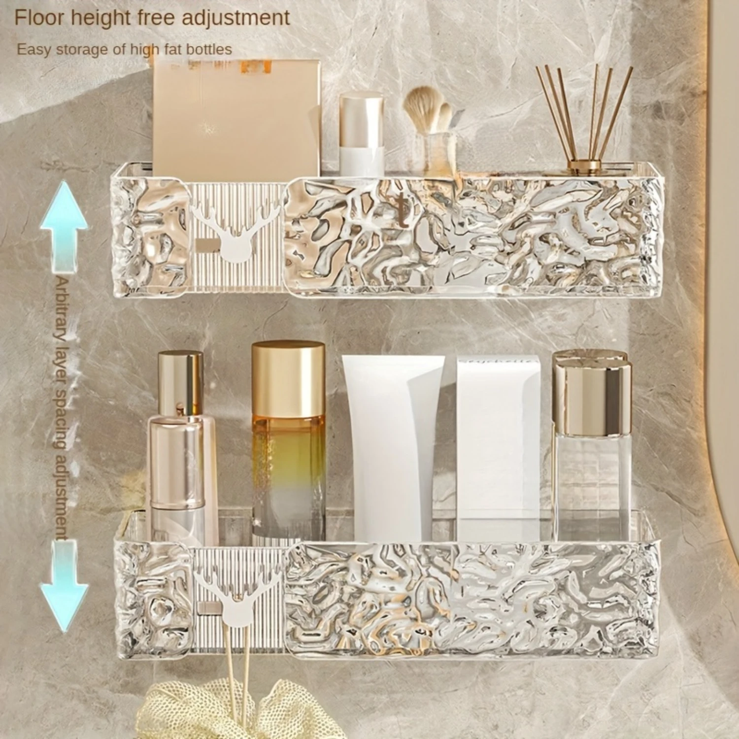 Glacier Pattern Bathroom Corner Rack - Wall-mounted Multi-layer with Suction Cups &amp Accessories