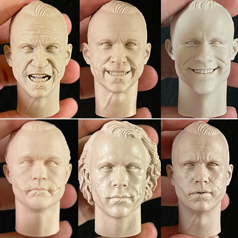 

White Model 1/6 Scale Male Soldier Unpainted Clown Head Sculpture Heath Ledger Head Carved With Neck for 12 inches Figure