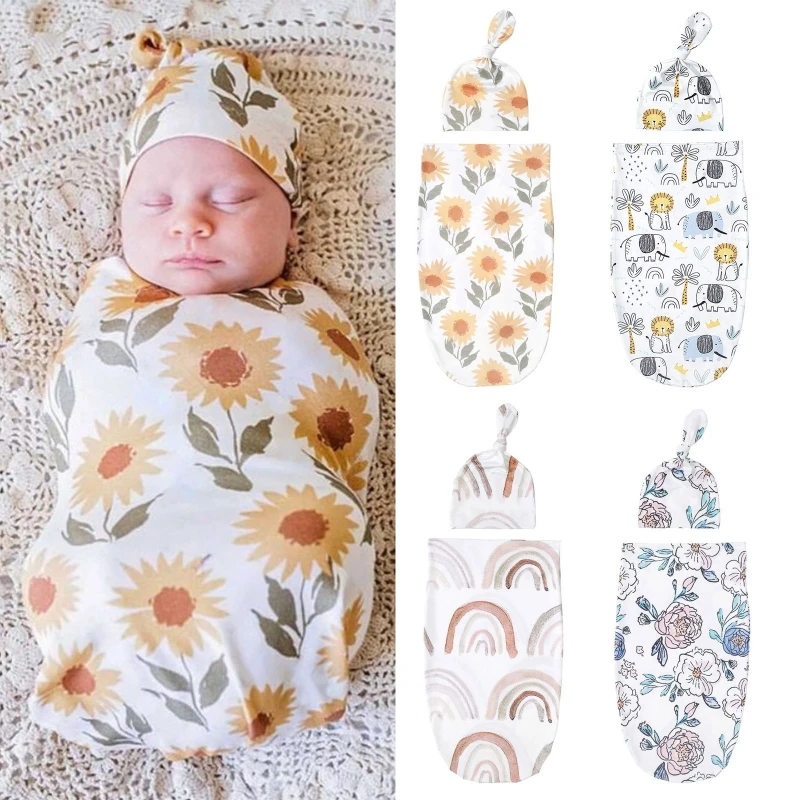 

Baby Swaddles Newborn Swaddle Blanket Infant Sleep Sack Wrap Hat Set Newborn Babies Photography Props Accessories