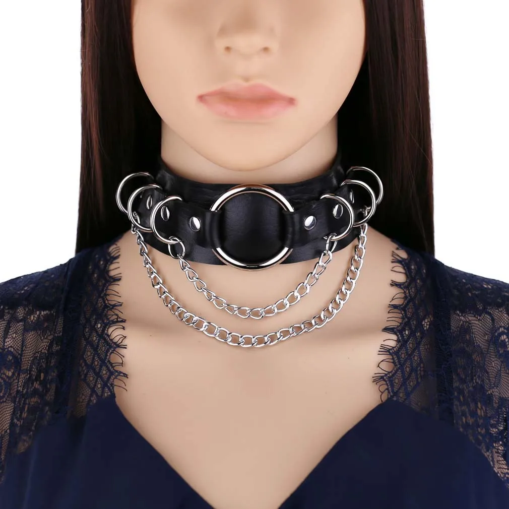 

Ladies Double Leather Collar Necklace Punk Chain Pendant Adjustable Trend Clavicle Neckband For Ladies Jewelry Neck Accessories