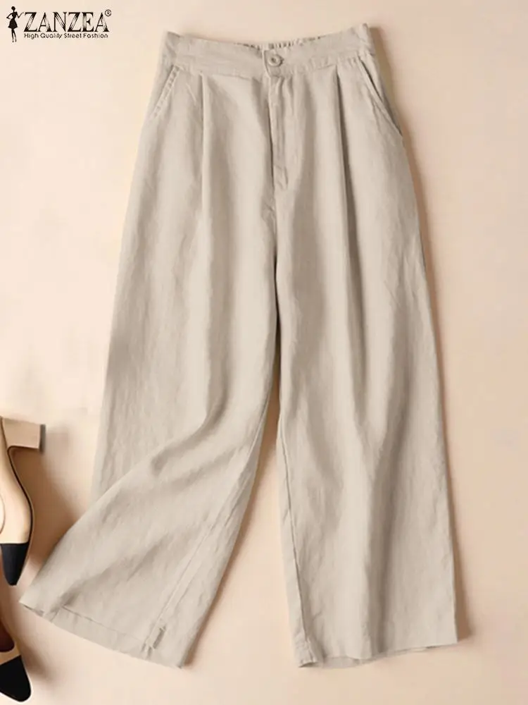 

Women Casual Straight Trouser Oversized Solid Cotton Pants 2022 Spring Office Pantalon Work Palazzo Female Elastic Waist Capris