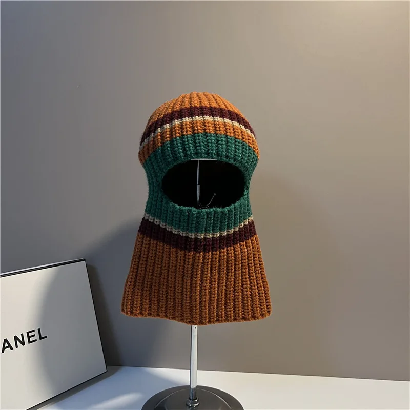 

Striped Trendy Balaclava Hats Men's Warm Beanies Winter Outdoor Knitted Hat Unisex Cold Bonnets Casual Skullies Acrylic Bonnet