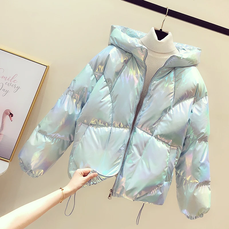 2023 New Winter Jacket Glossy Parka Warm Padded Outerwear Women's Parkas Hooded Bread Down Cotton Jackets Female Thickening Coat