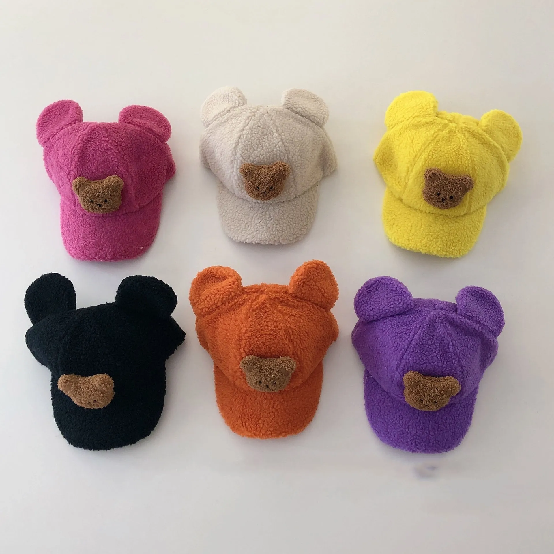 

Kid Winter Fashion Candy Color Keep Warm Sherpa Hat Girls Cute Bear Ear All-match Thicken Baseball Cap Boy Peaked Caps