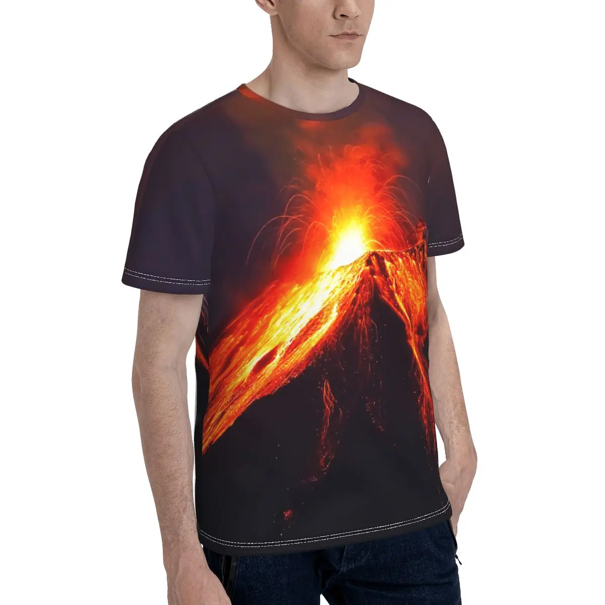 

Promo Baseball Erupting Tonga Volcano T-shirt Funny Graphic Men's T Shirt Print Geeky Lava Tees Tops European Size