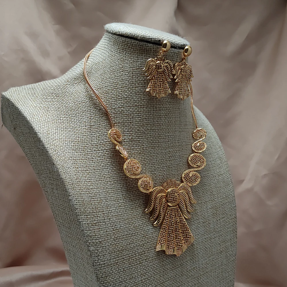 

Gold Color Jewelry Sets For Women Indian Blossom Gold Color Necklace Jewelry Set For Women African Wedding Gift
