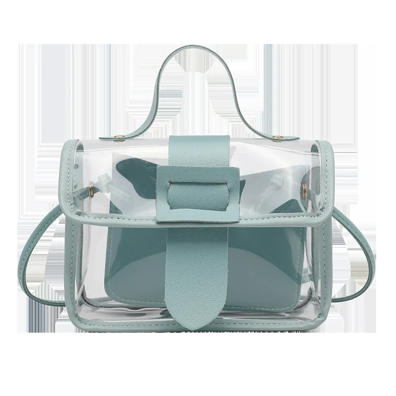 

2pcs Fashion Jelly Small Shoulder Bag PVC Transparent Shopping Female Purse Big Buckle Ladies Crossbody Messenger Bags Bolsa